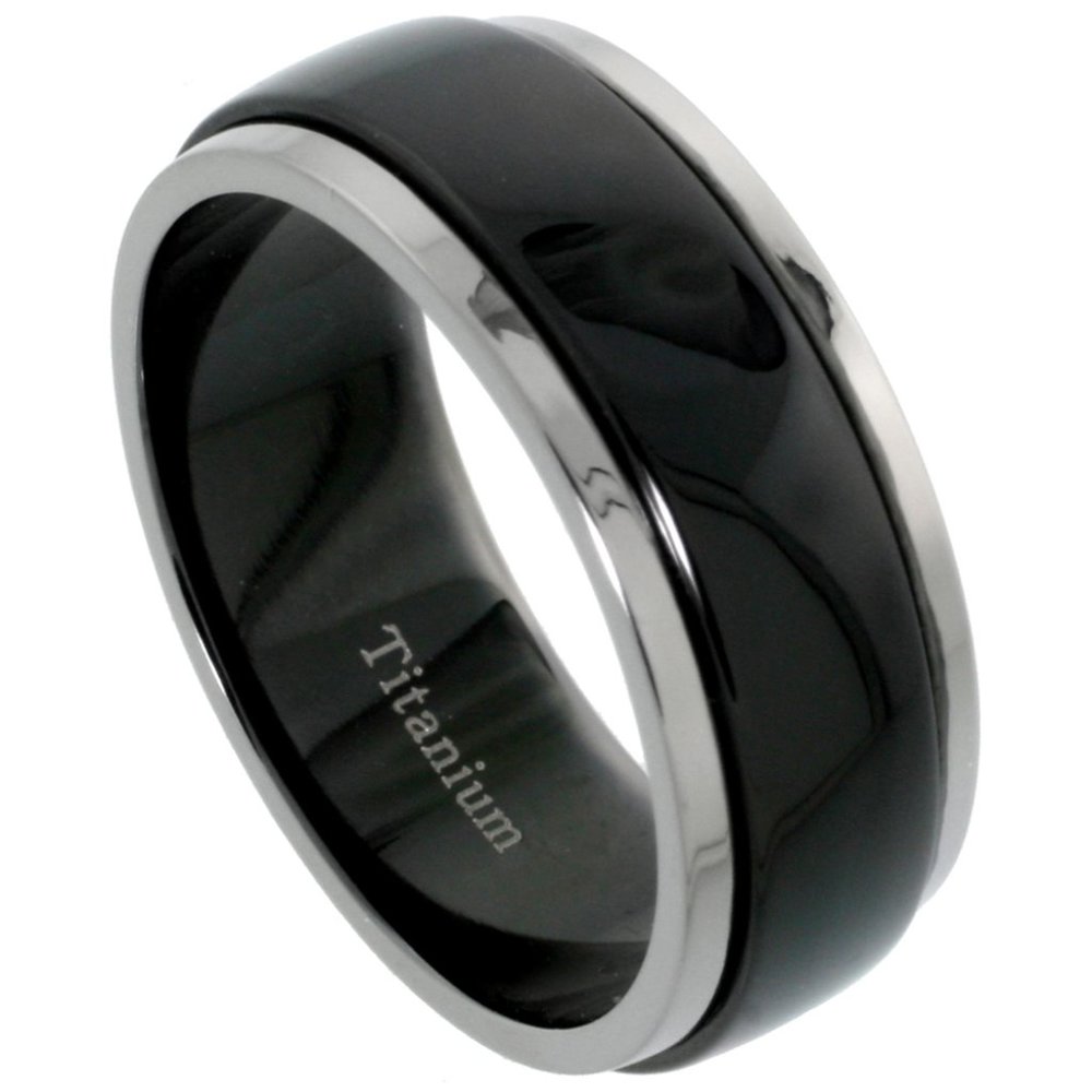 8mm Black Titanium Wedding Band Spinner Ring Two Tone Finish - Picture 1 of 2